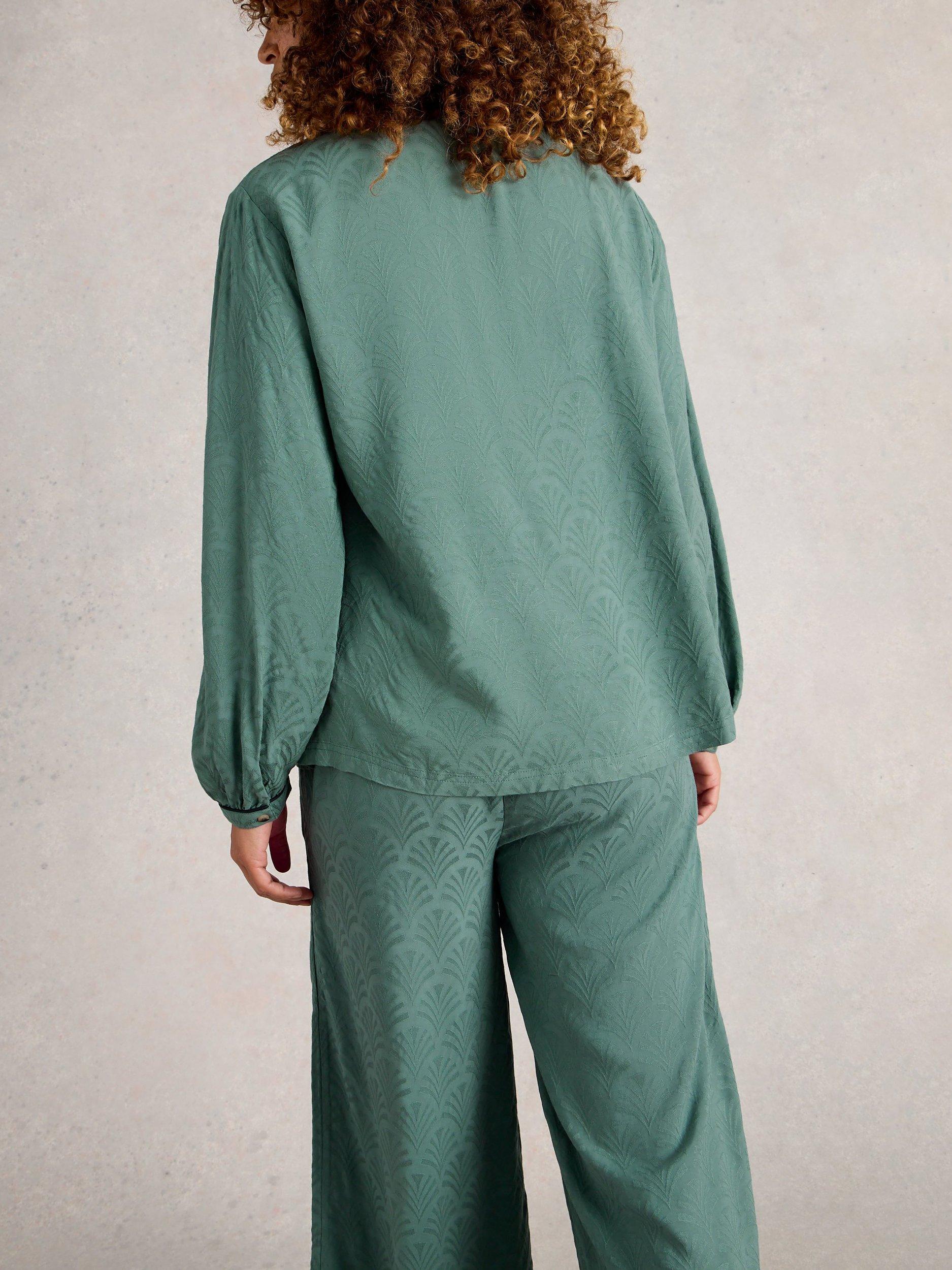 Product image 2 of 6, which shows White Stuff Celia Textured Pyjama Top, Dark Green, S