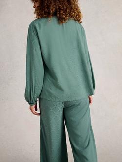 White Stuff Celia Textured Pyjama Top, Dark Green - view 2, Dark Green