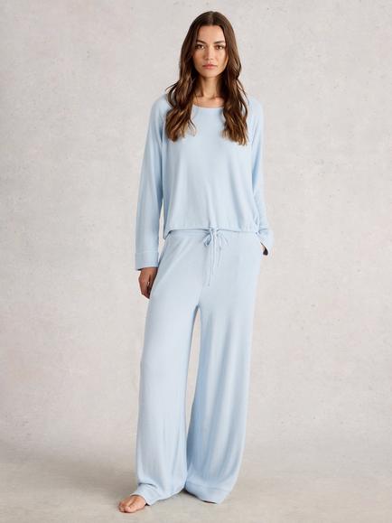 White Stuff Cosy Ribbed Pyjama Top, Light Blue