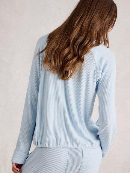 White Stuff Cosy Ribbed Pyjama Top - view 2, Light Blue