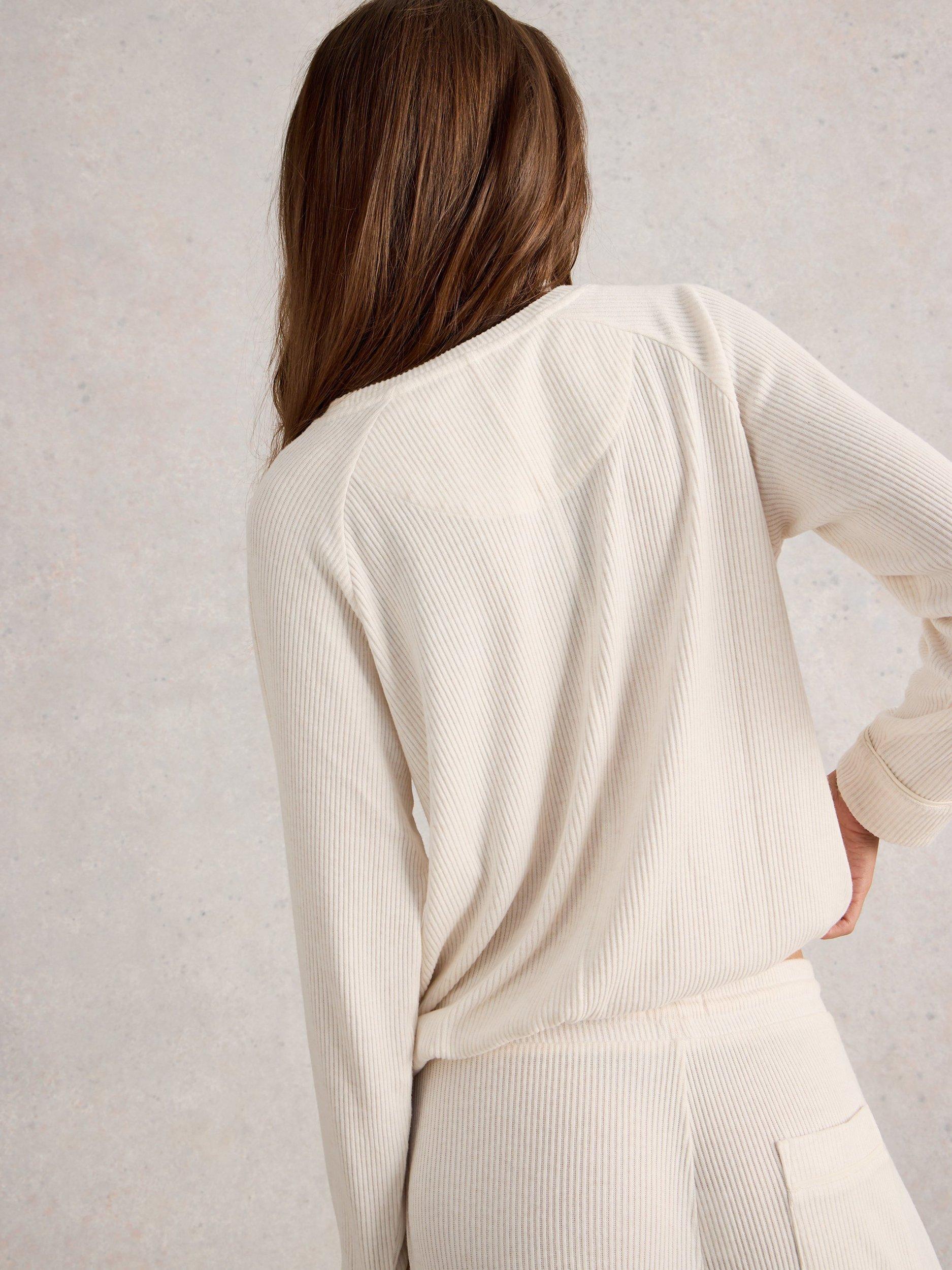 Product image 2 of 6, which shows White Stuff Cosy Ribbed Pyjama Top, Pale Ivory, XL