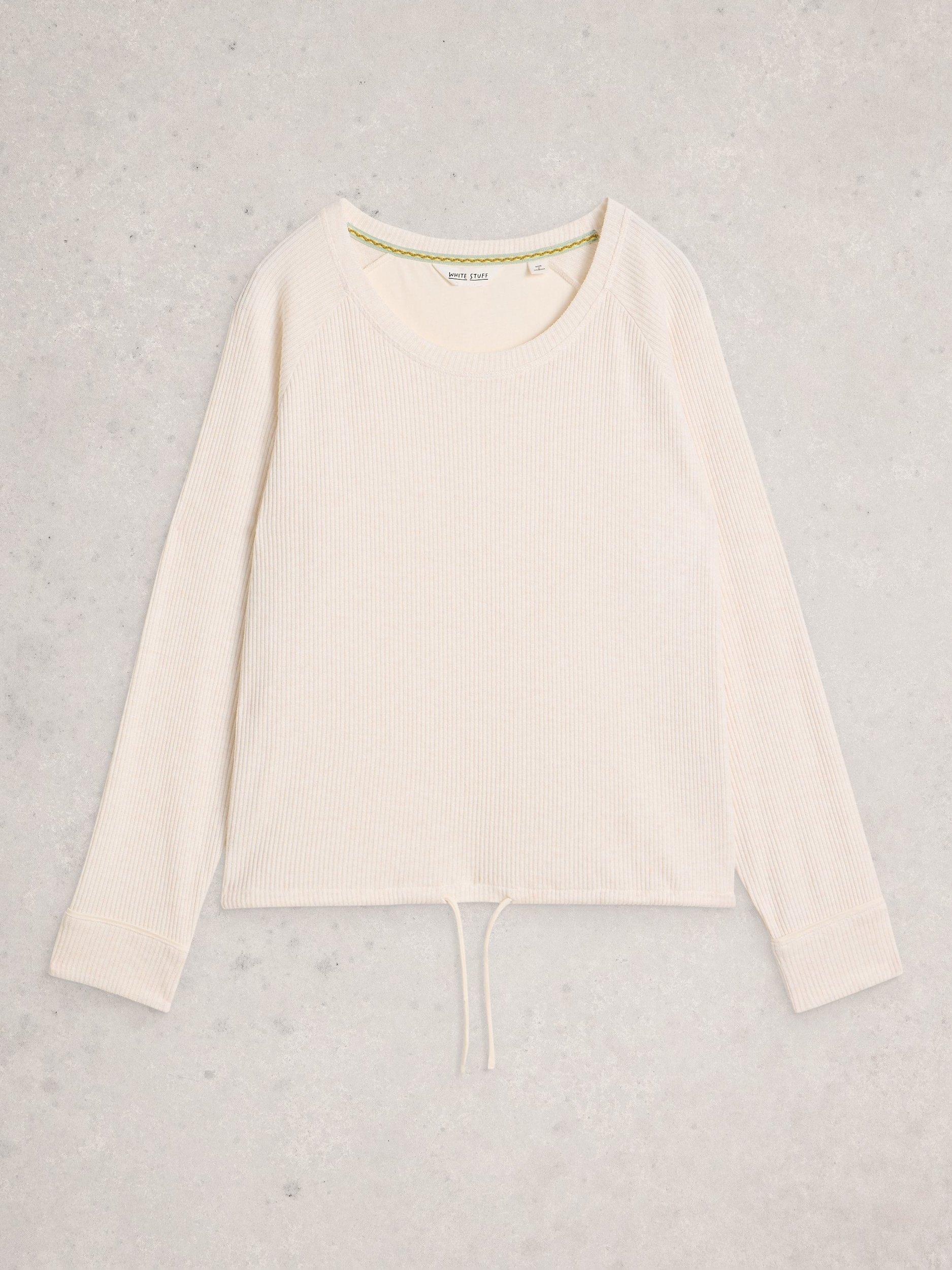 Product image 5 of 6, which shows White Stuff Cosy Ribbed Pyjama Top, Pale Ivory, XL