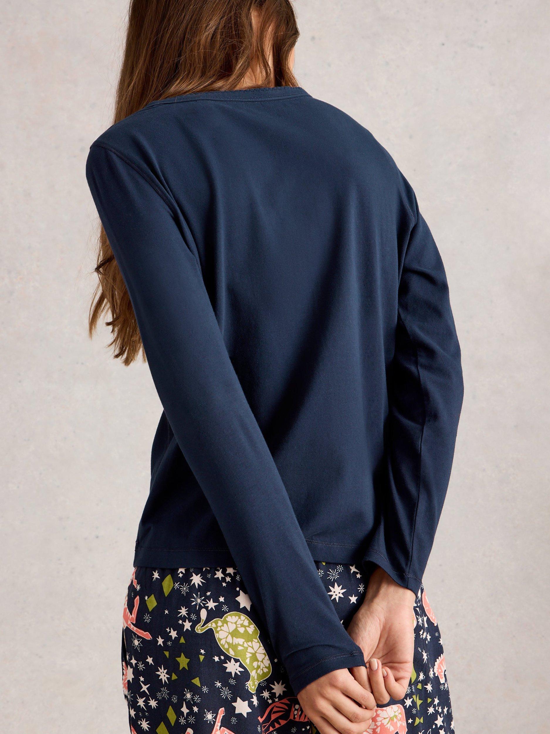 Product image 2 of 6, which shows White Stuff Penny Cotton Blend V-Neck Pyjama Top , Dark Navy, XL