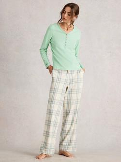 White Stuff Penny Cotton Blend Long Sleeve Button Neck Pyjama Top, Light Green