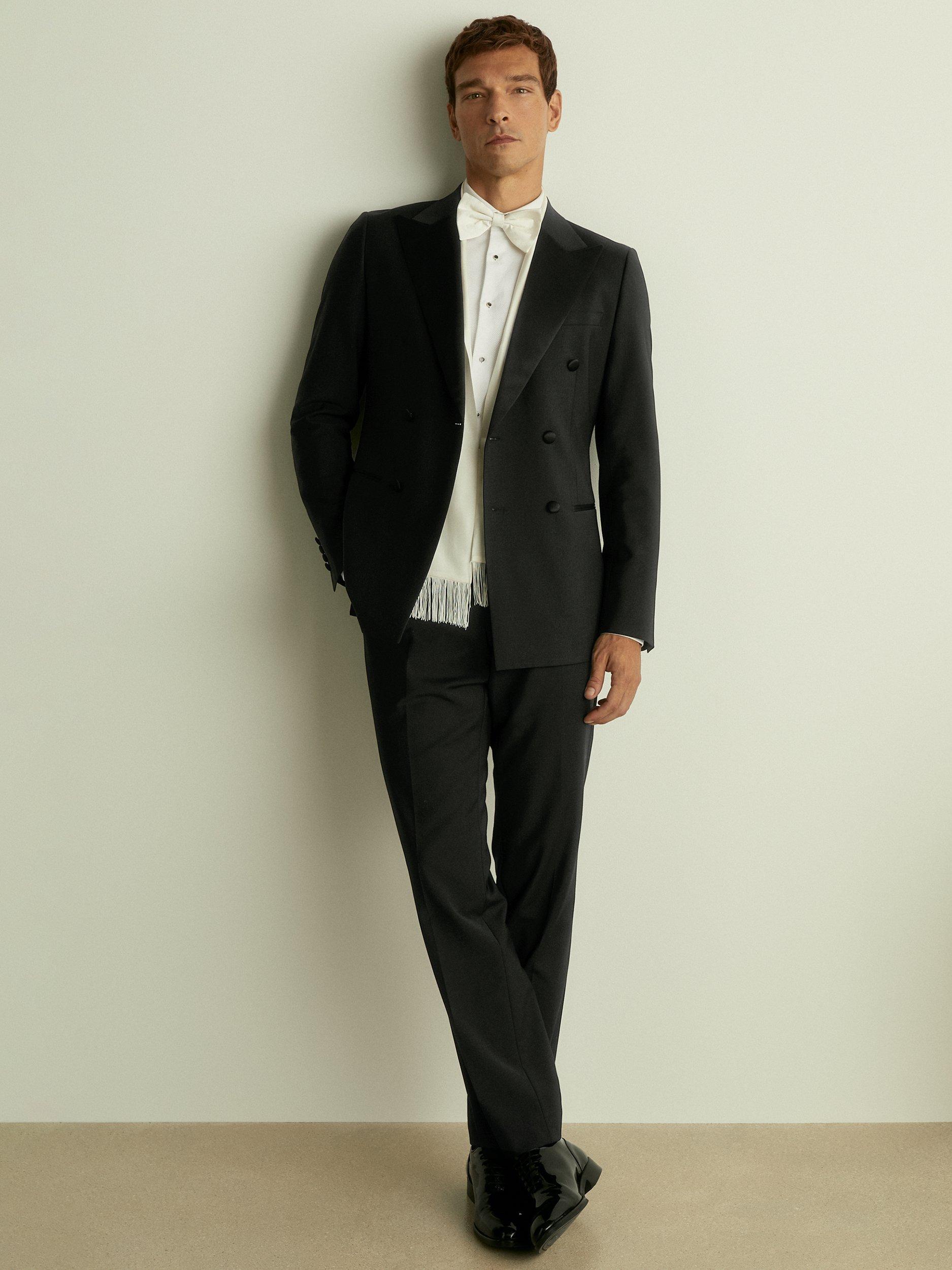 Product image 2 of 6, which shows Reiss Poker Double Breasted Wool Blend Blazer, Black, 36