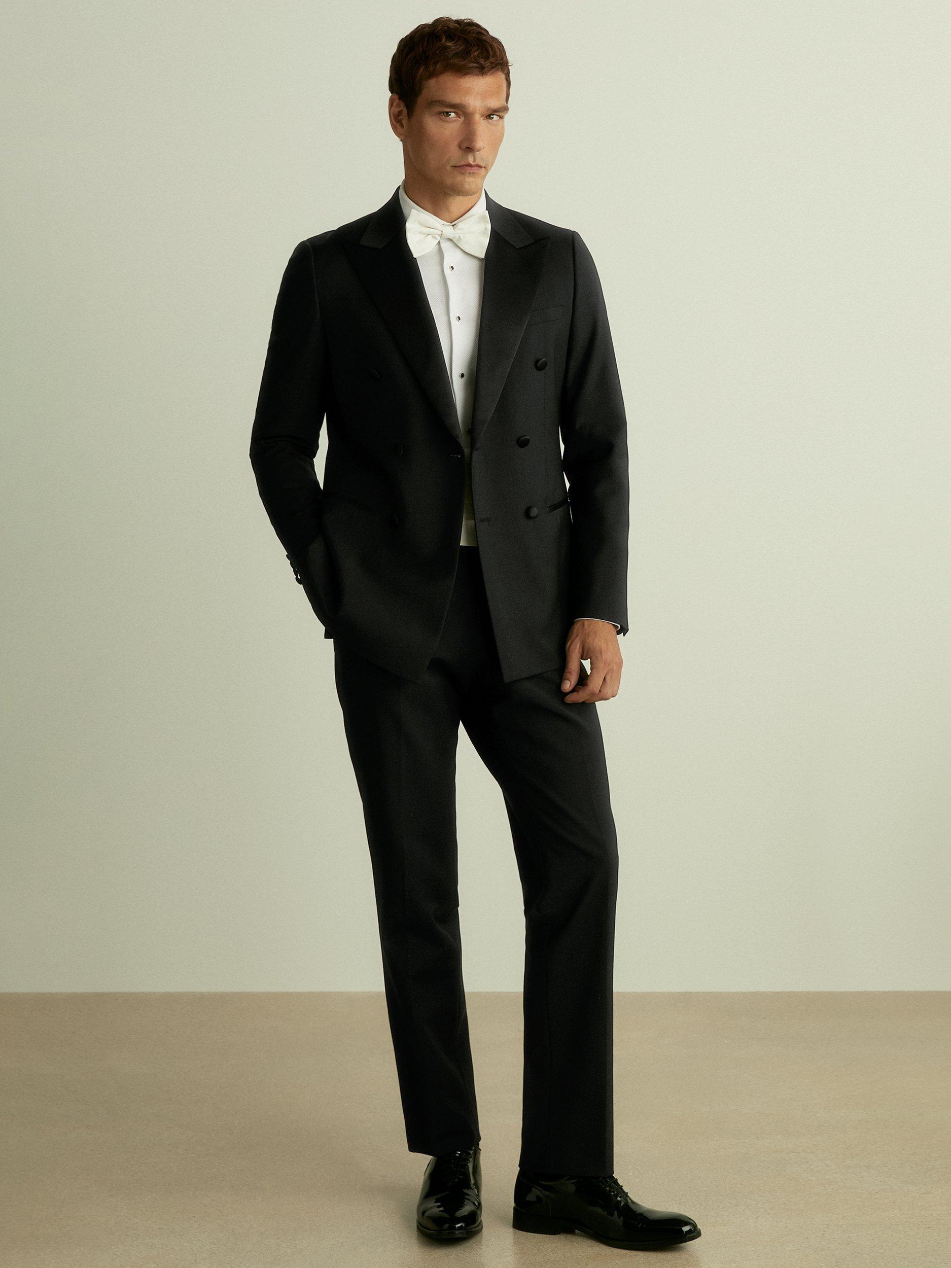 Product image 3 of 6, which shows Reiss Poker Double Breasted Wool Blend Blazer, Black, 36