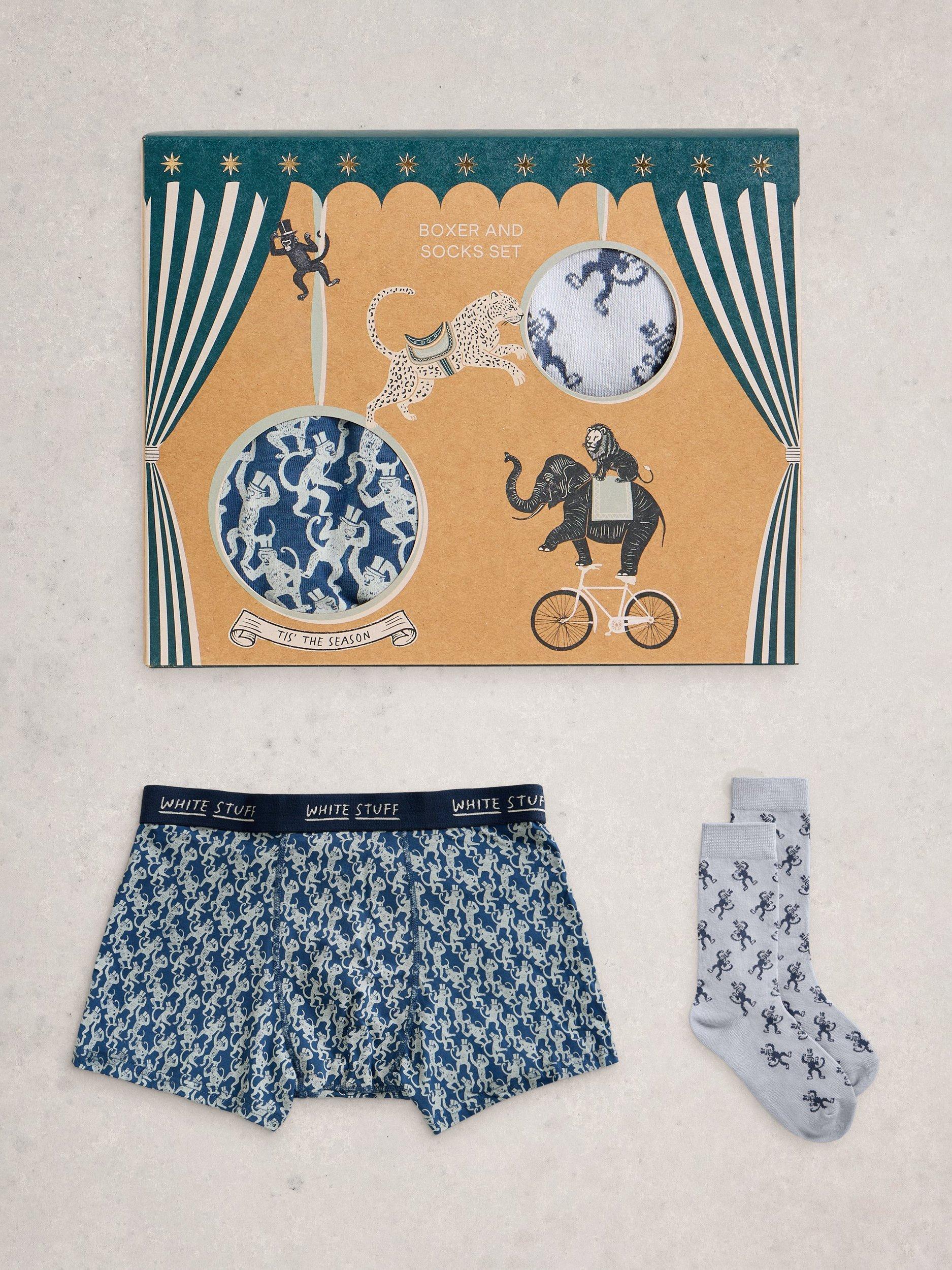 White Stuff Cotton Blend Boxers and Socks Set, Dark Blue