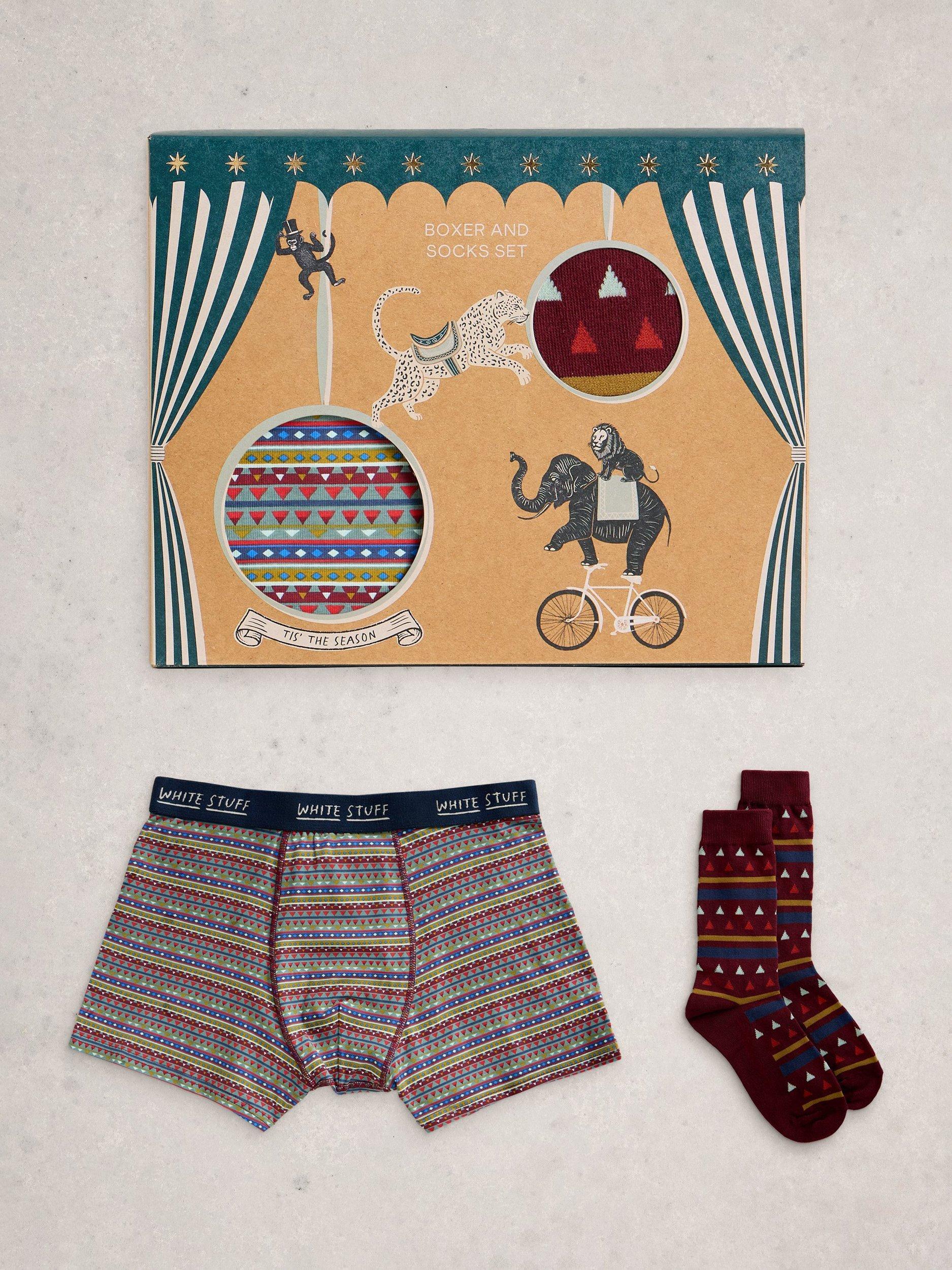 Product image 1 of 4, which shows White Stuff Cotton Blend Boxers and Socks Set, Dark Green, XL