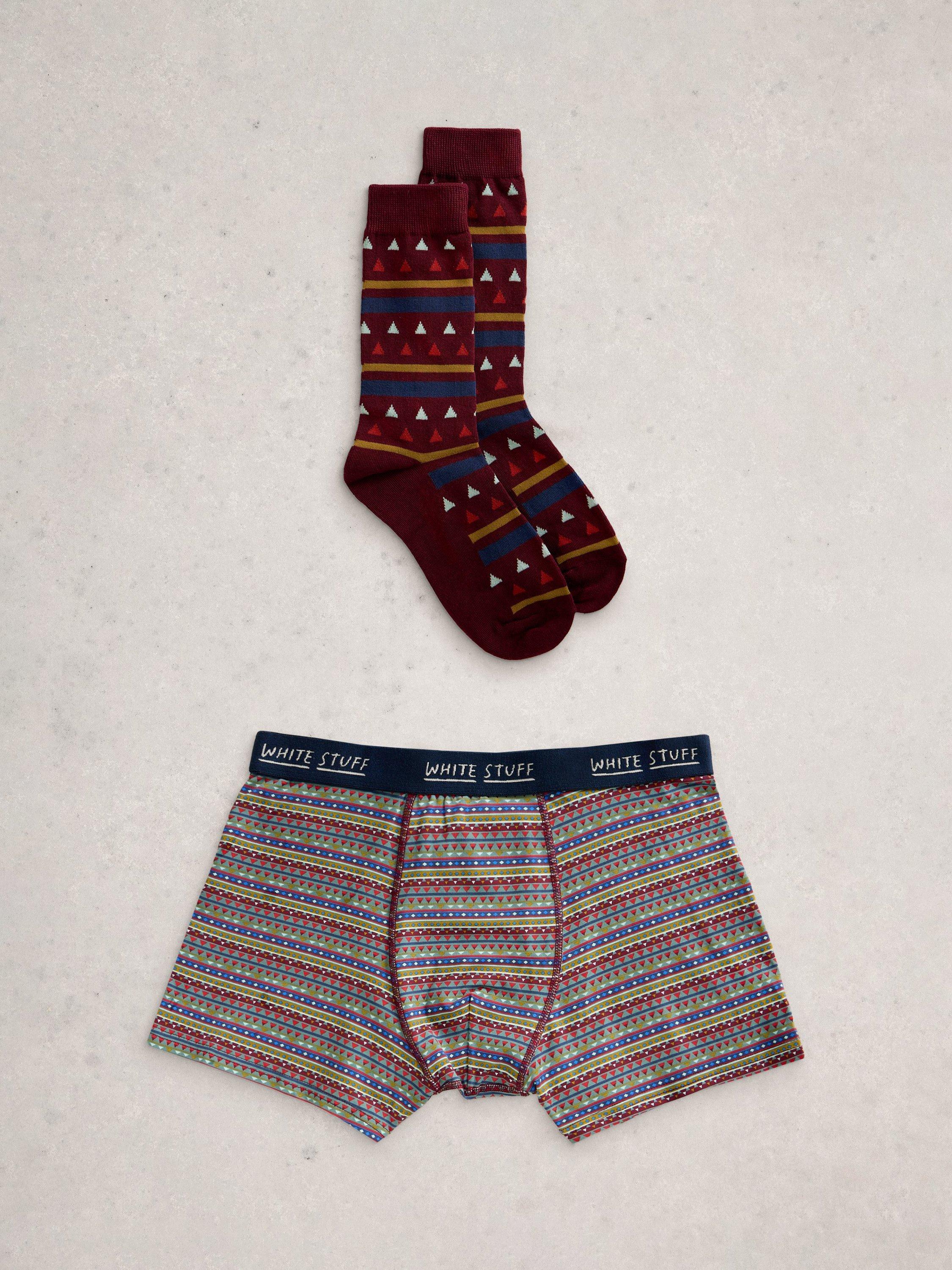 Product image 3 of 4, which shows White Stuff Cotton Blend Boxers and Socks Set, Dark Green, XL