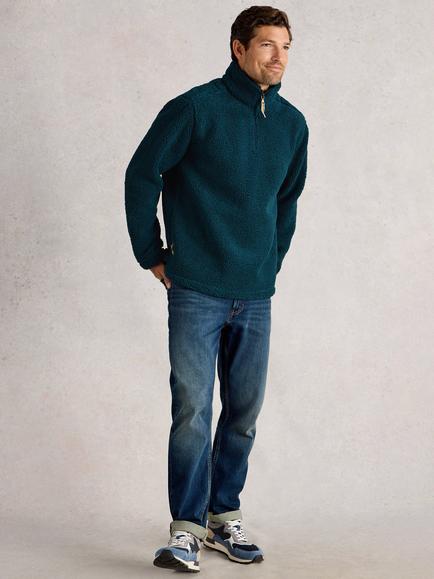White Stuff Borg Half Zip Jumper, Mid Teal