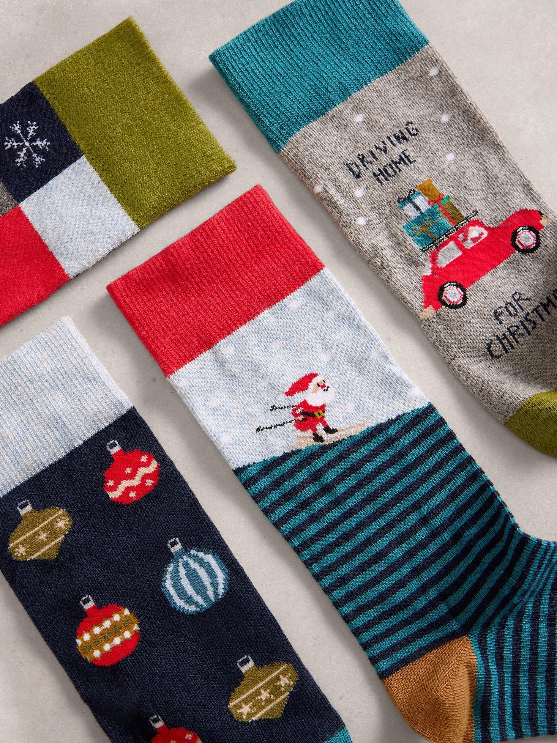 Product image 4 of 4, which shows White Stuff Christmas Socks, Pack of 4, Multi, 7-8.5