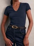 Reiss Bailey Horseshoe Waist Leather Belt, Chocolate