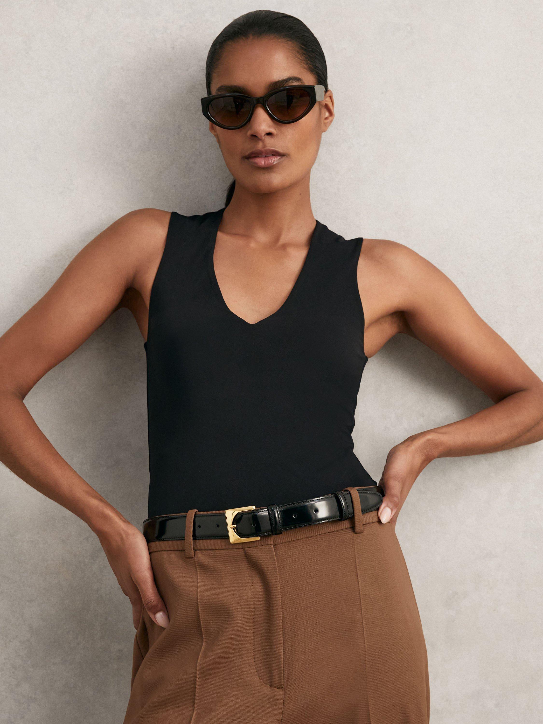 Product image 2 of 4, which shows Reiss Belinda Hardware Buckle Leather Belt, Black, L