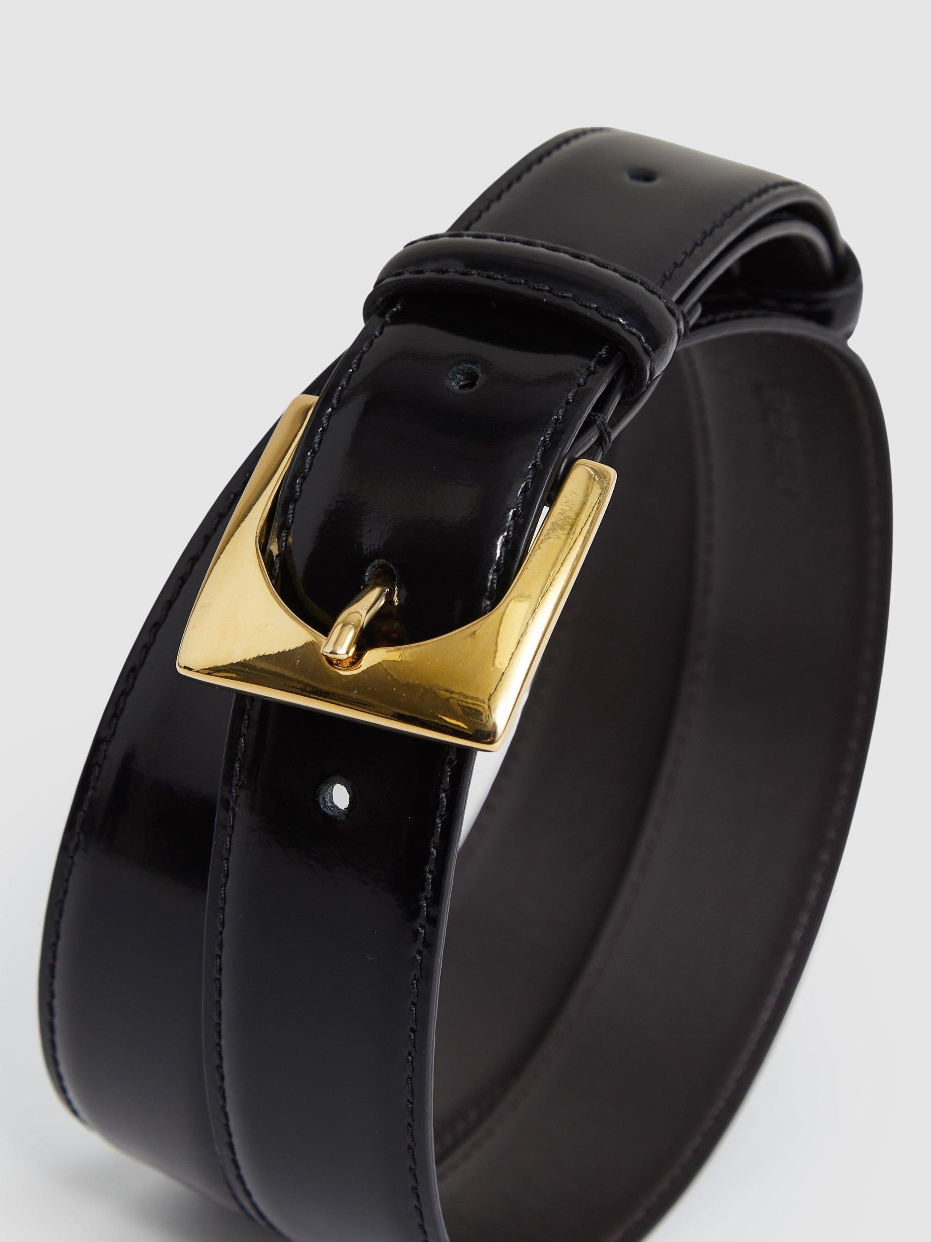 Product image 4 of 4, which shows Reiss Belinda Hardware Buckle Leather Belt, Black, L