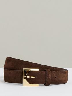 Reiss Belinda Hardware Buckle Suede Belt, Chocolate, Chocolate