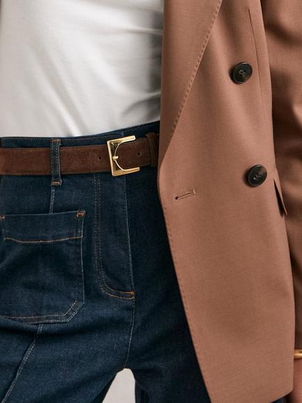 Reiss Belinda Hardware Buckle Suede Belt, Chocolate - view 2, Chocolate