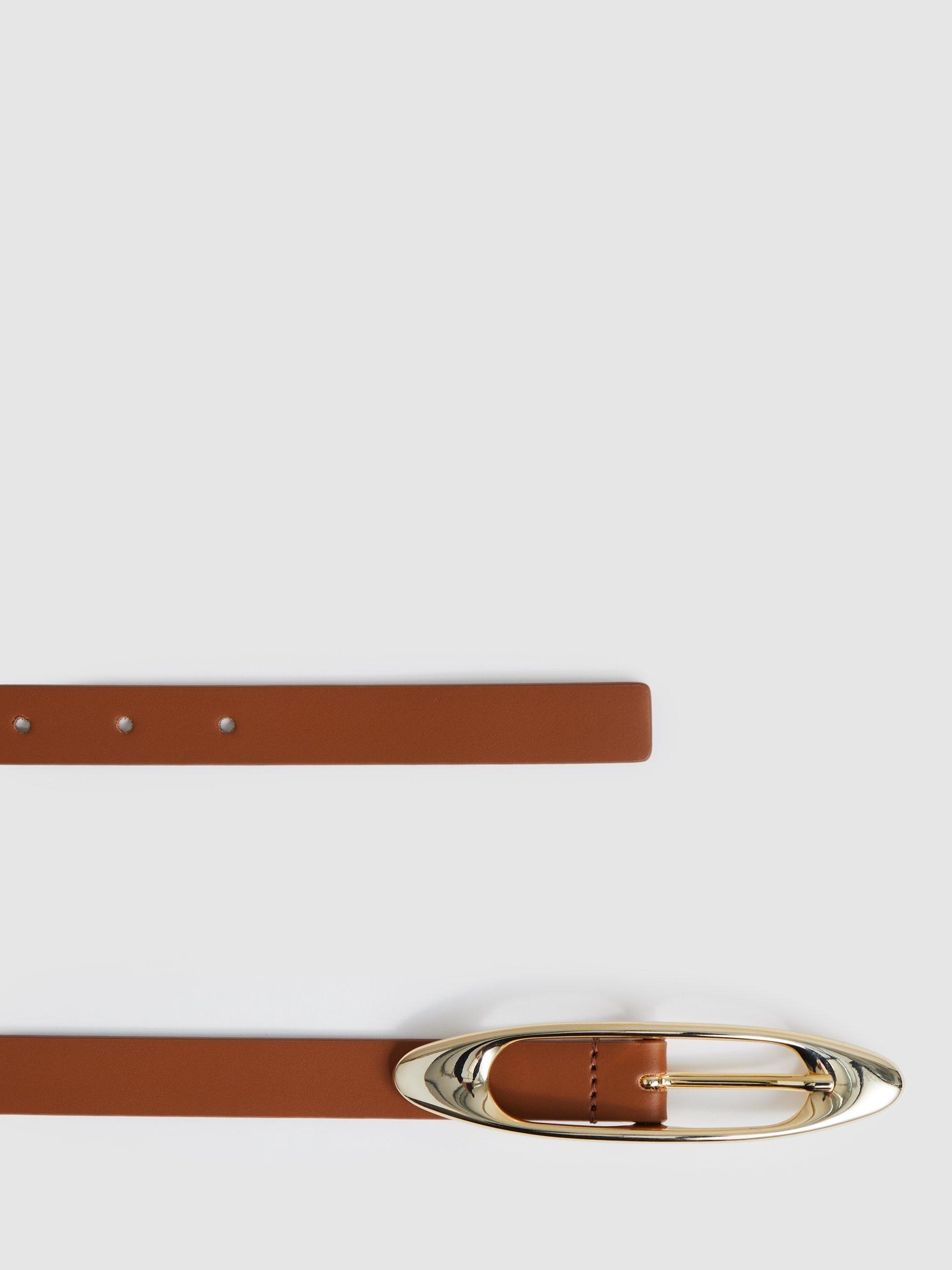 Product image 3 of 4, which shows Reiss Evelina Oval Buckle Leather Belt, Tan, L