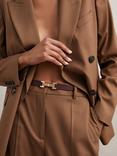 Reiss Hayley Metal Hardware Leather Belt, Burgundy