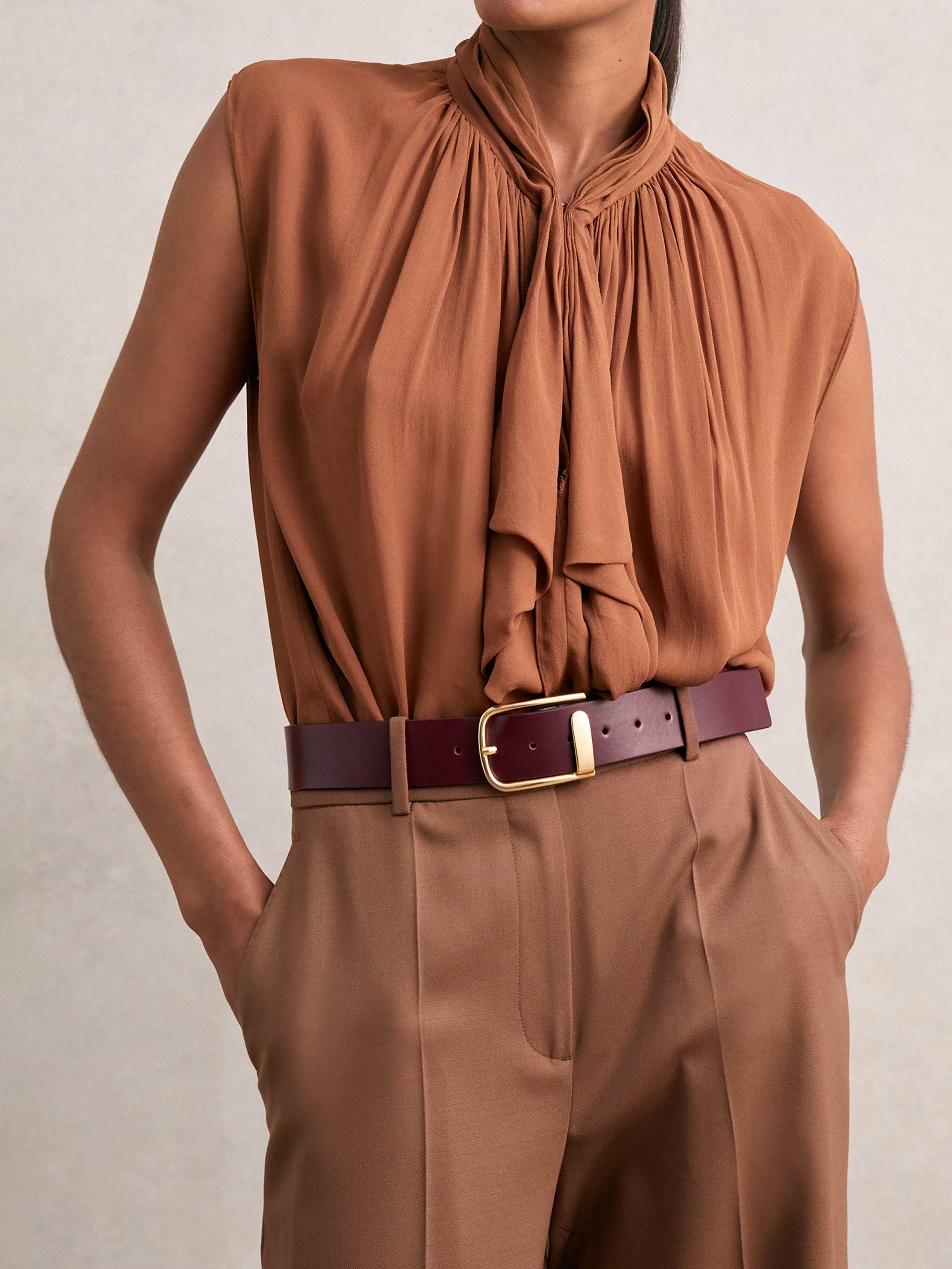 Product image 2 of 4, which shows Reiss Iyla Half Keeper Leather Belt, Burgundy, XS