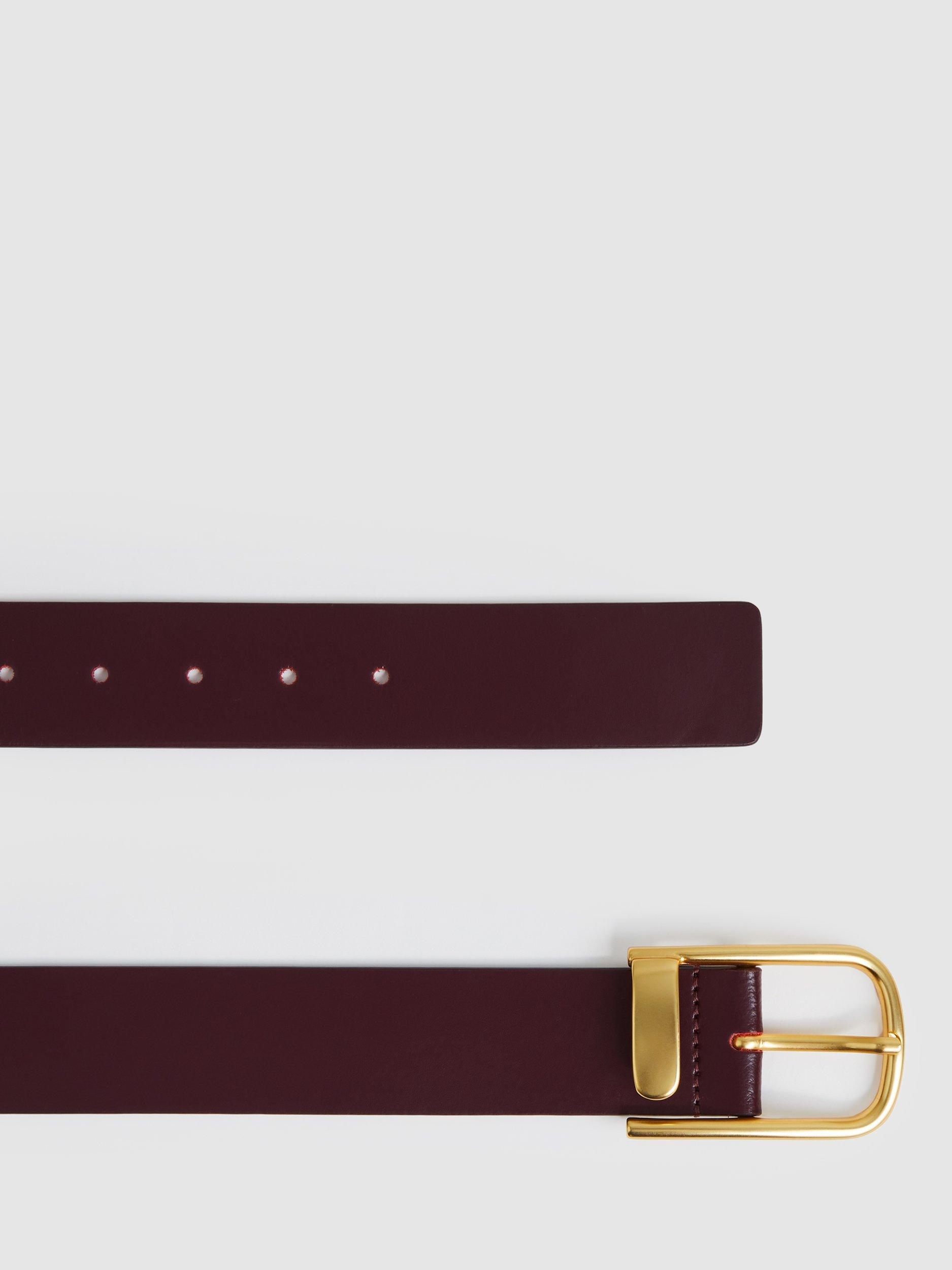 Product image 3 of 4, which shows Reiss Iyla Half Keeper Leather Belt, Burgundy, XS