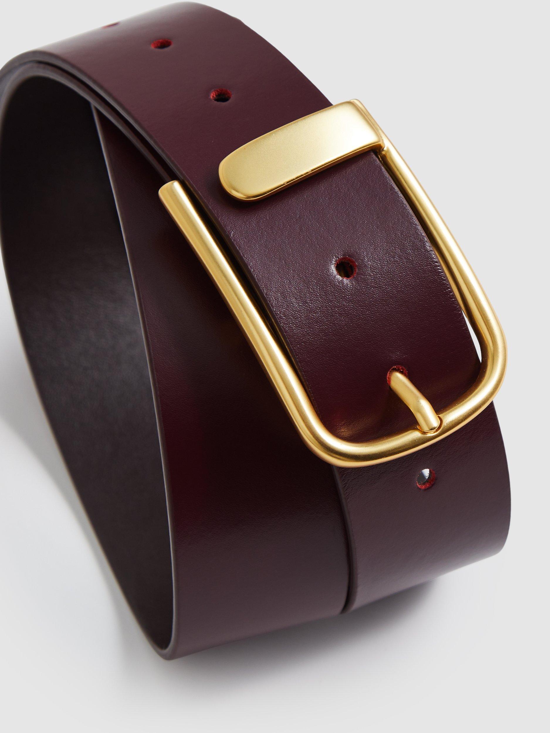 Product image 4 of 4, which shows Reiss Iyla Half Keeper Leather Belt, Burgundy, XS