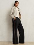 Reiss Robyn Side Stripe Wide Leg Trousers, Black