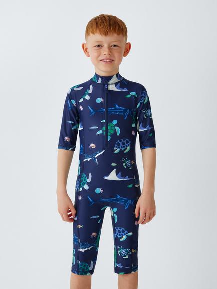 John Lewis Kids' Deepwater Sunpro Swimsuit, Navy, Navy