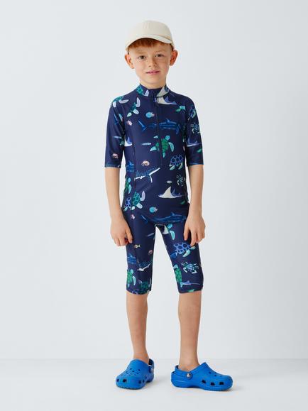 John Lewis Kids' Deepwater Sunpro Swimsuit, Navy - view 2, Navy