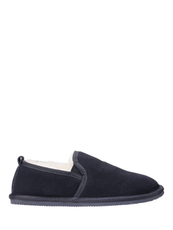 Hotter Attune Suede Sheepskin Moccasin Slippers, Navy