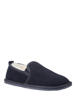 Hotter Attune Suede Sheepskin Moccasin Slippers - view 2, Navy