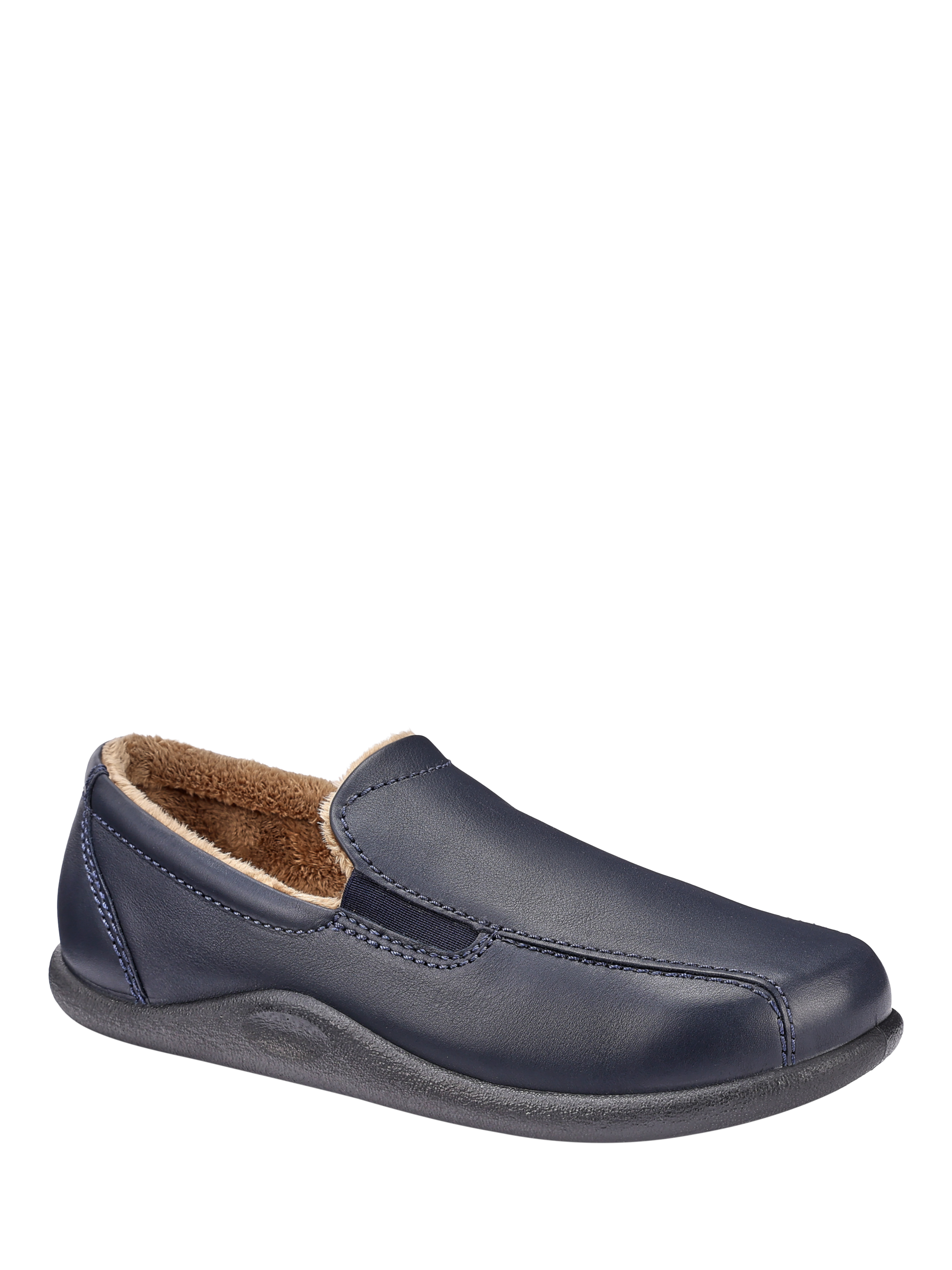Product image 2 of 4, which shows Hotter Relax Leather Slippers, Navy, 6