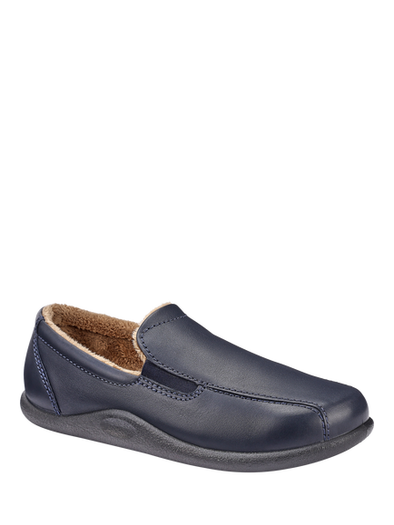 Hotter Relax Leather Slippers - view 2, Navy