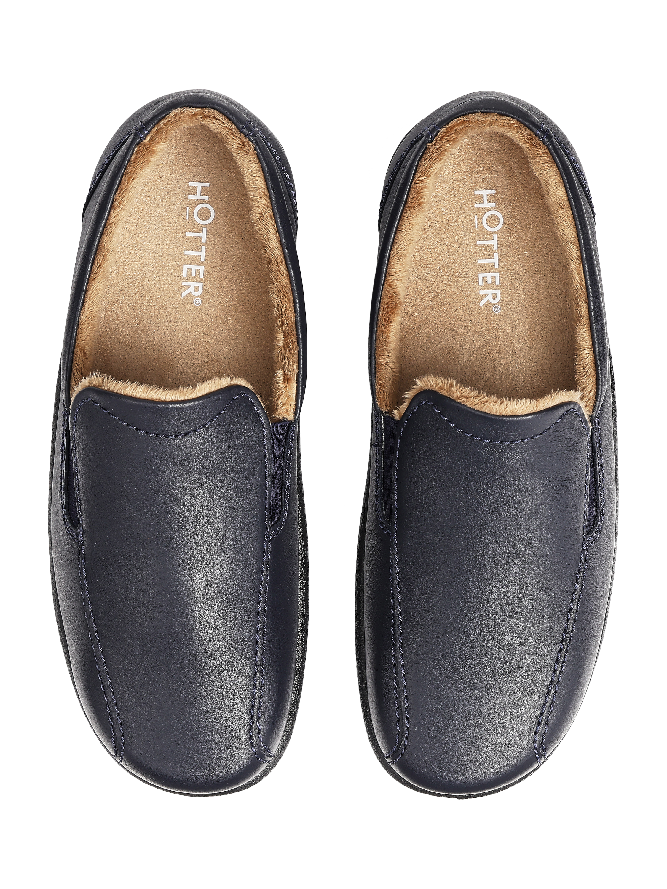 Product image 3 of 4, which shows Hotter Relax Leather Slippers, Navy, 6