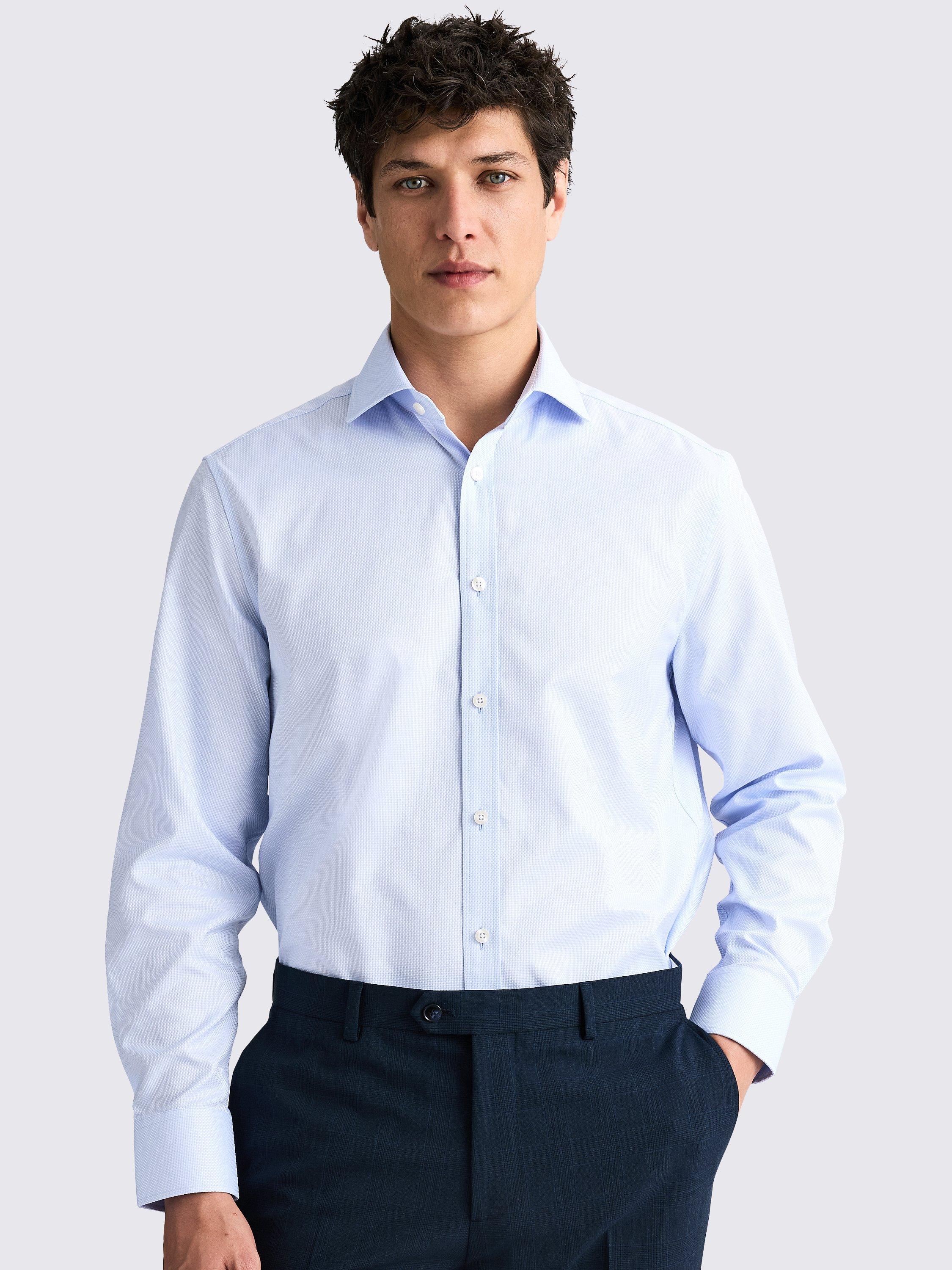 Product image 1 of 4, which shows Moss Regular Fit Cotton Alfeo Dobby Weave Shirt, Sky, 14.5