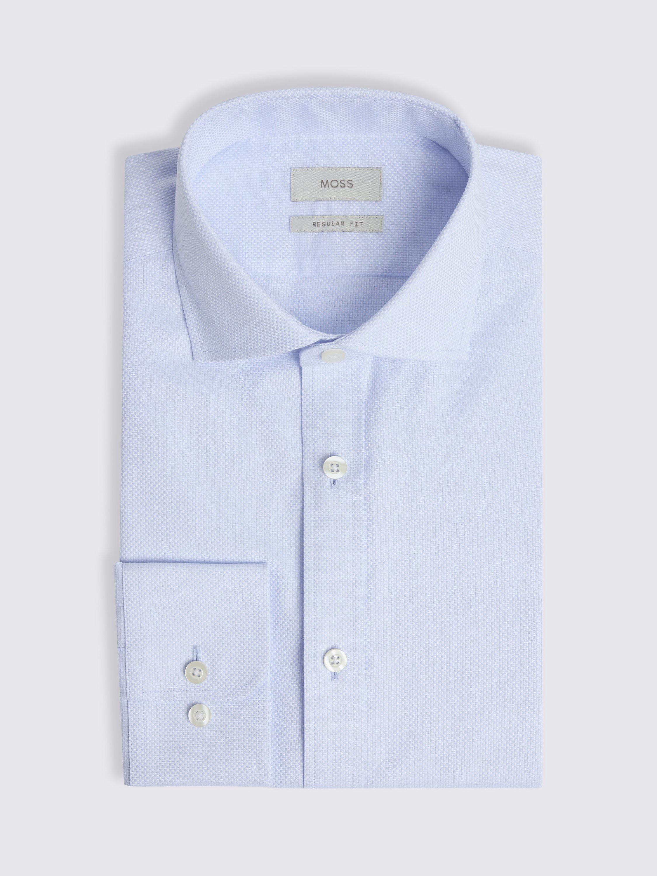 Product image 4 of 4, which shows Moss Regular Fit Cotton Alfeo Dobby Weave Shirt, Sky, 14.5