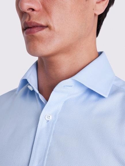 Moss Double Cuff Long Sleeve Dobby Shirt, Sky - view 2, Sky