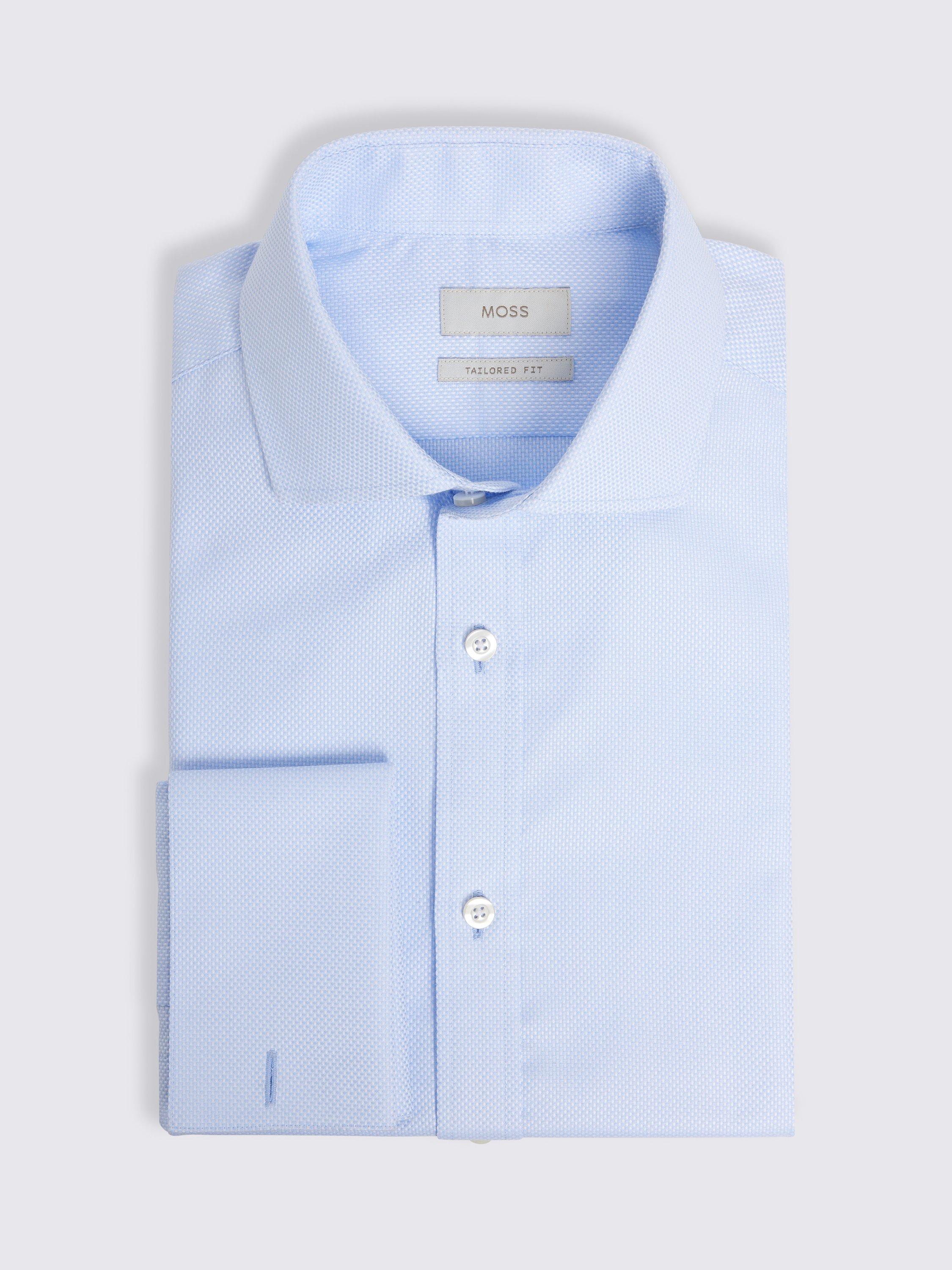 Product image 4 of 4, which shows Moss Double Cuff Long Sleeve Dobby Shirt, Sky, 14.5