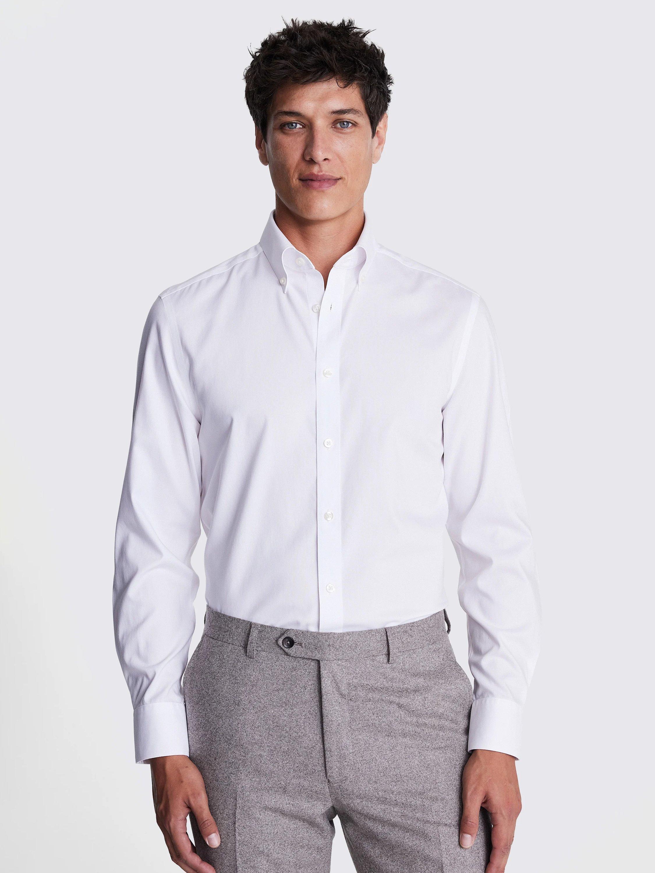 Product image 1 of 4, which shows Moss Oxford Cotton Regular Fit Shirt, White, 14.5