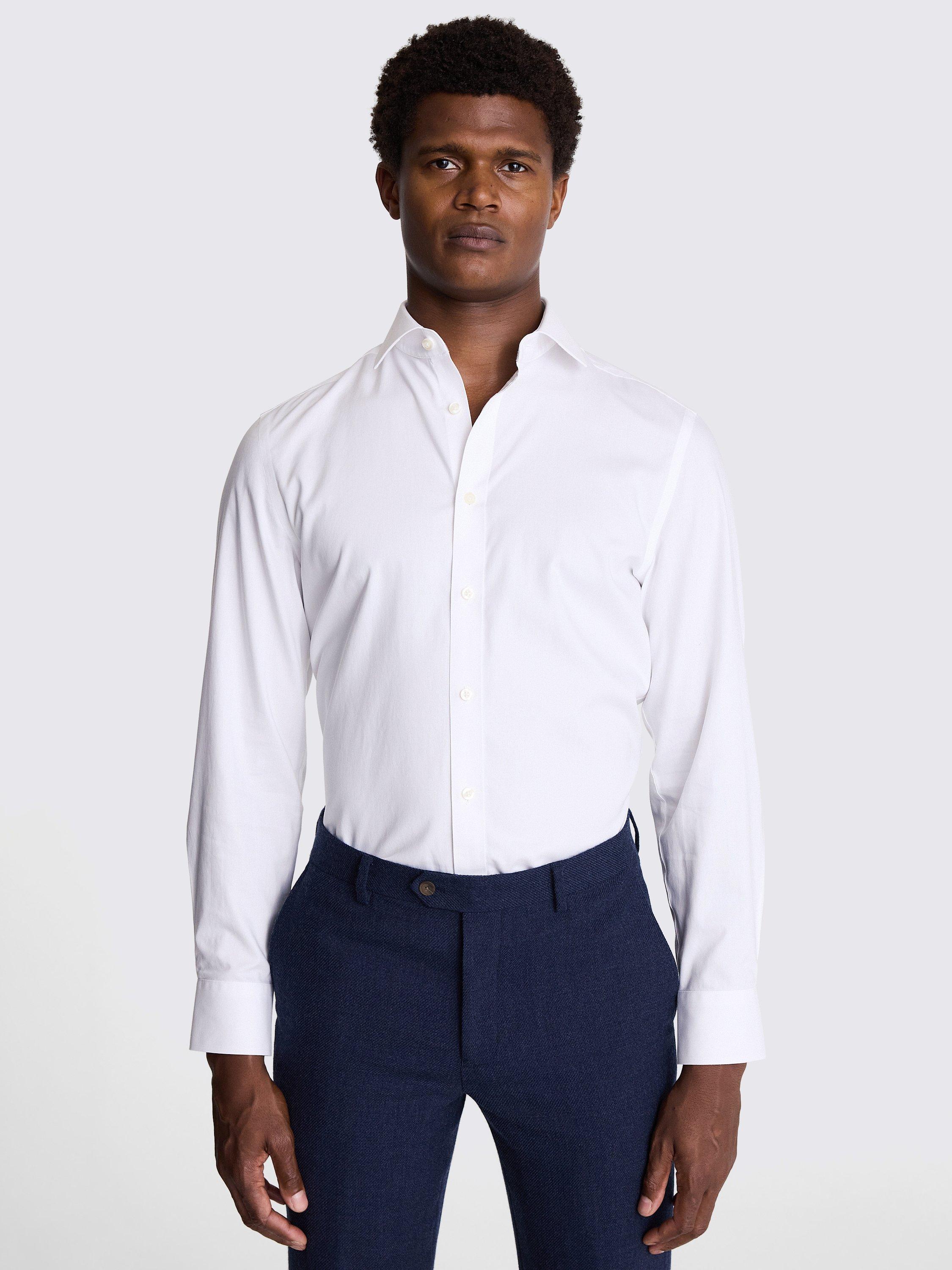 Product image 1 of 3, which shows Moss Tailored Long Sleeve Pinpoint Oxford Shirt, White, 14.5