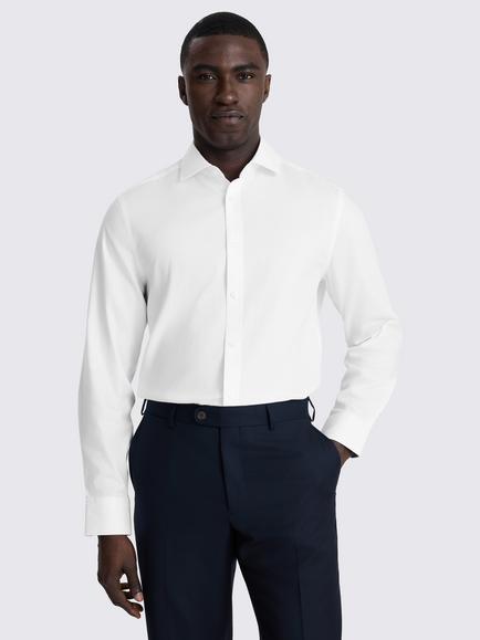 Moss Tailored Fit Cotton Pinpoint Oxford Contrast Shirt, White