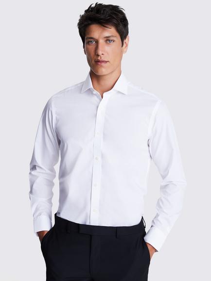Moss Tailored Fit Poplin Non-Iron Shirt, White
