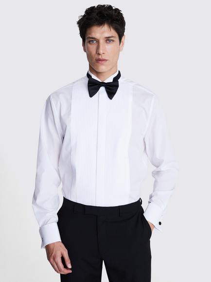 Moss Regular Fit Cotton Pleated Dress Shirt, White
