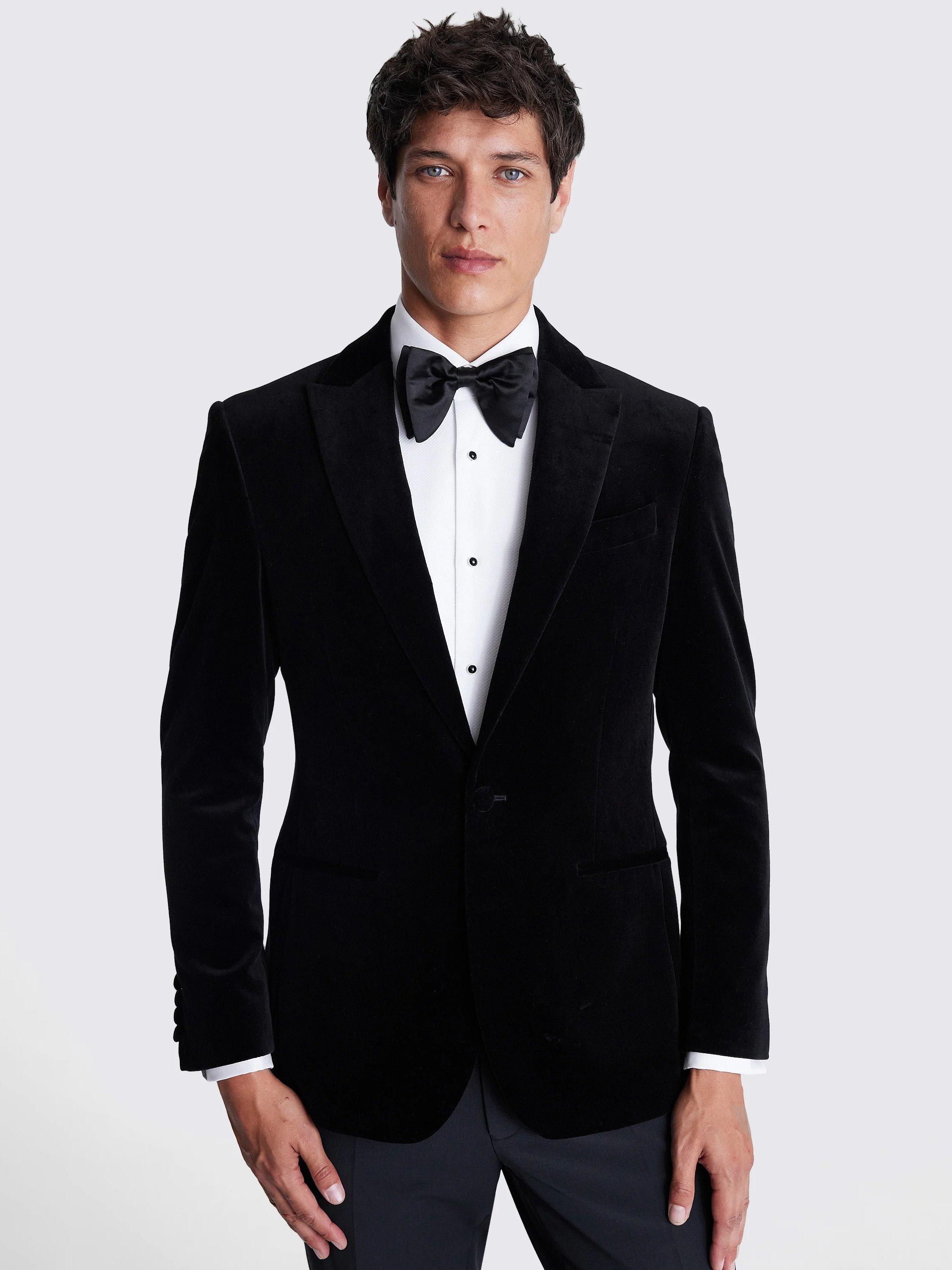Product image 1 of 5, which shows Moss Tailored Fit Velvet Jacket, Black, 36R