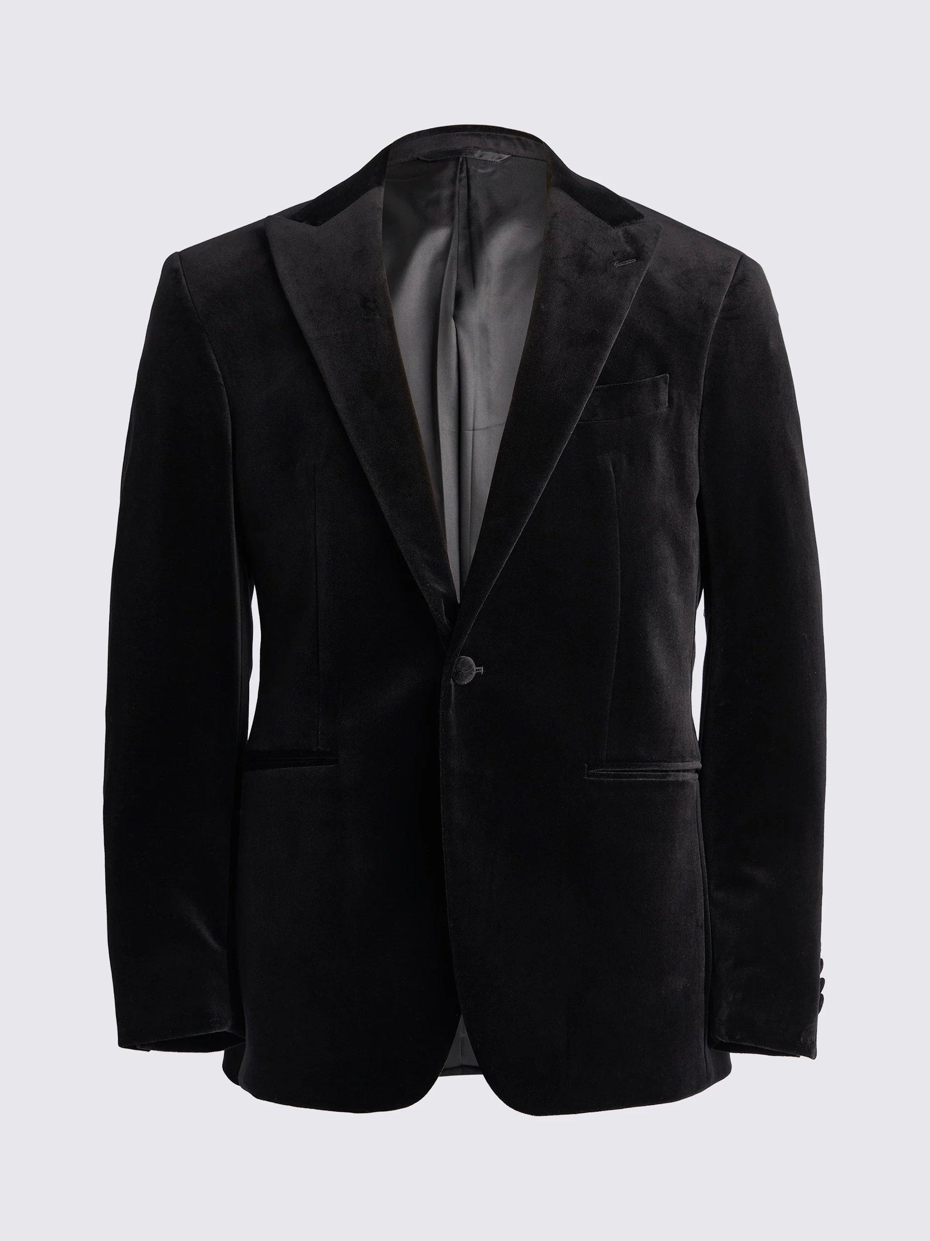 Product image 5 of 5, which shows Moss Tailored Fit Velvet Jacket, Black, 36R