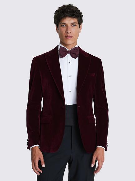 Moss Slim Fit Velvet Jacket, Burgundy, Burgundy
