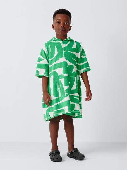 John Lewis Kids' Abstract Towelling Poncho, Green - view 2, Green