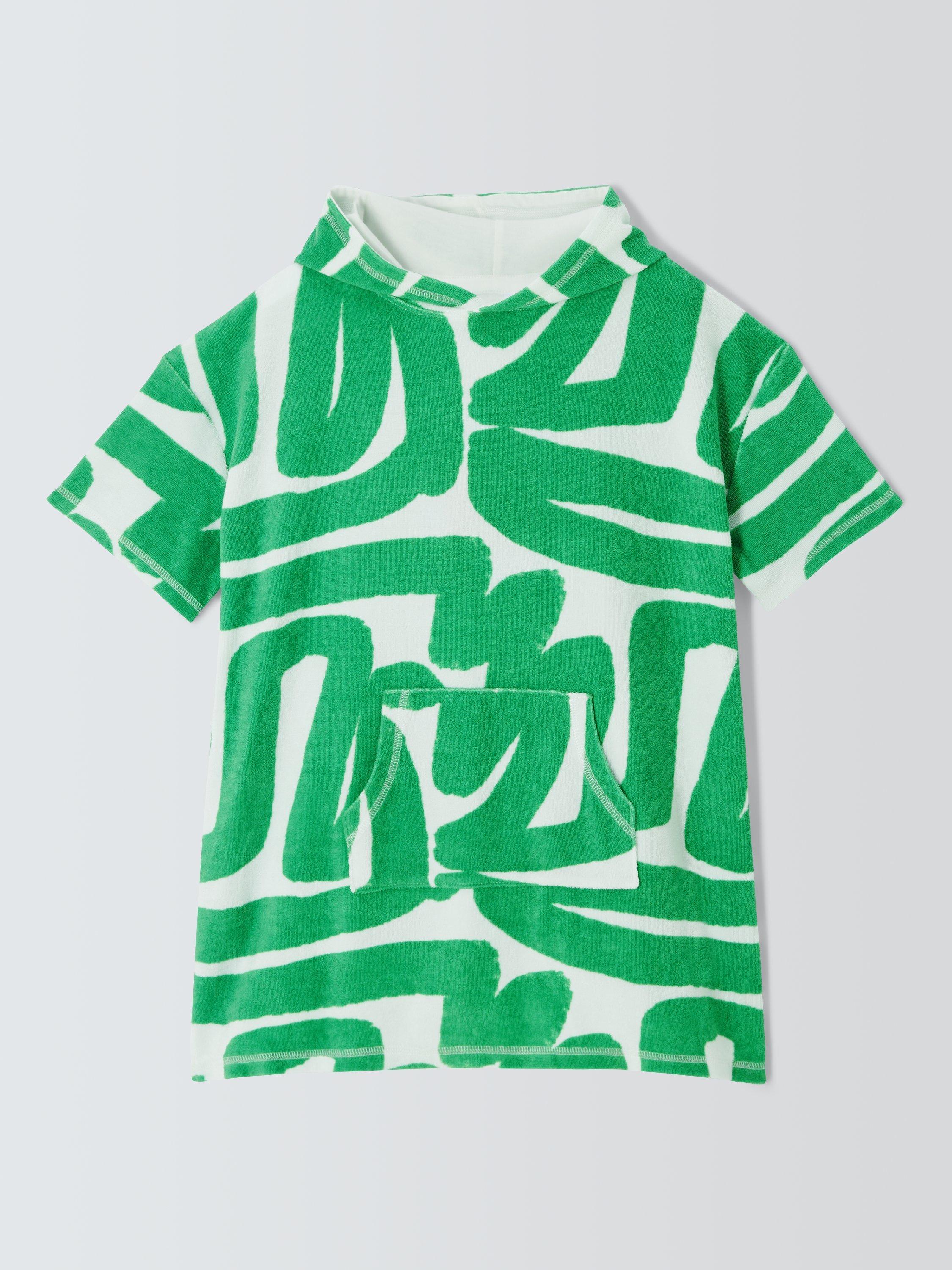 Product image 1 of 3, which shows John Lewis Kids' Abstract Towelling Poncho, Green, 3-4 years