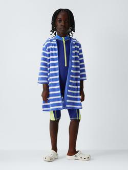 John Lewis Kids' Stripe Zip Through Towelling Poncho, Blue - view 2, Blue