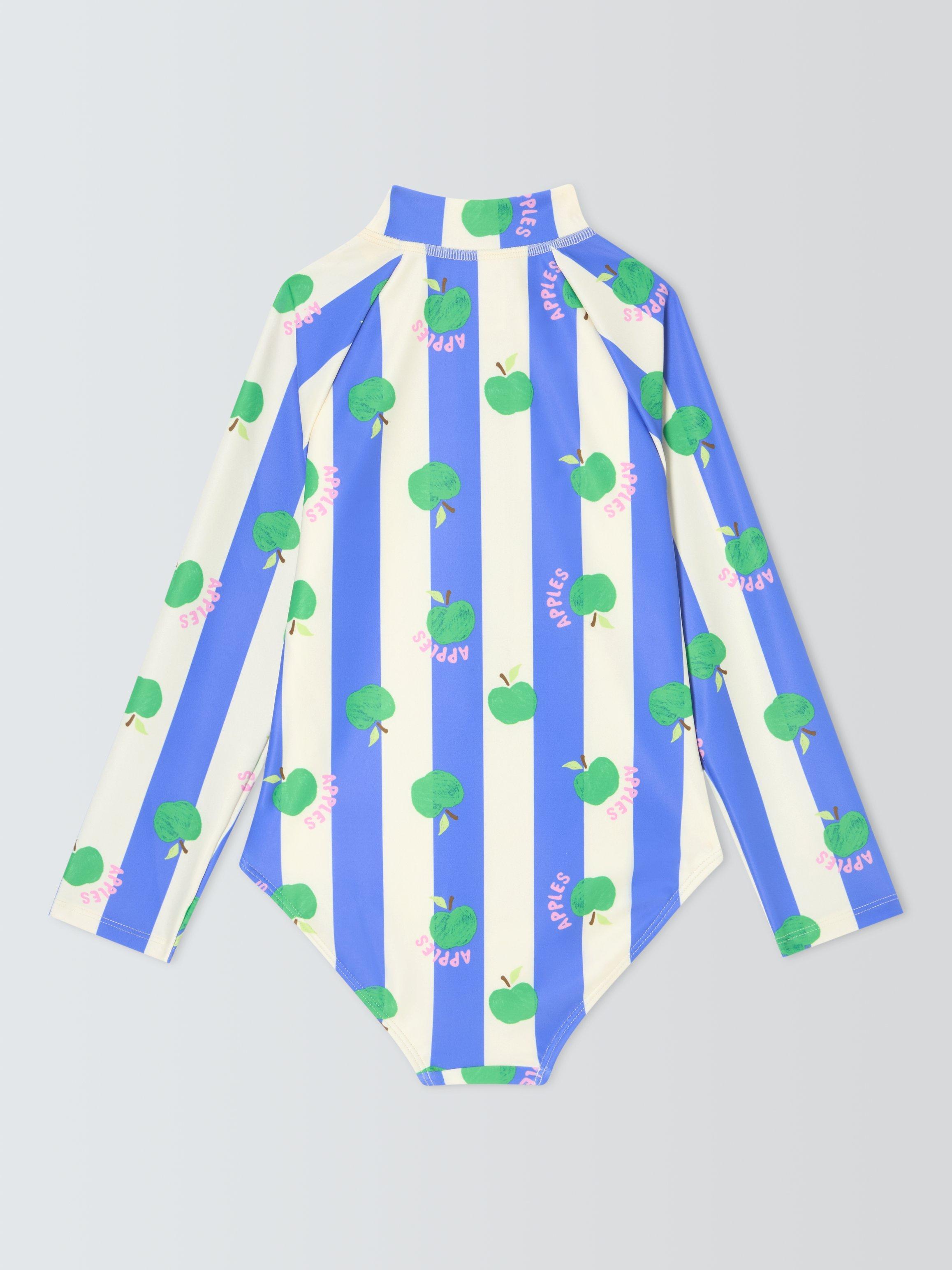 Product image 2 of 3, which shows John Lewis Kids' Apples Long Sleeve Swimsuit, Blue Multi, 3 years