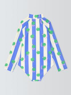 John Lewis Kids' Apples Long Sleeve Swimsuit, Blue Multi - view 2, Blue Multi